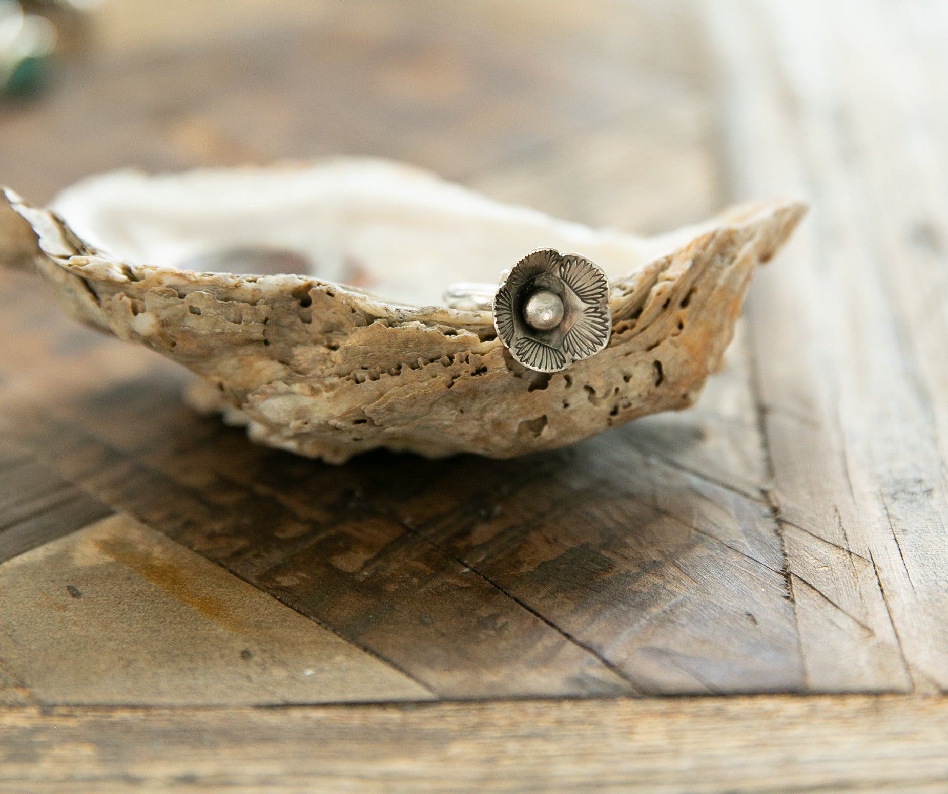 Silver flower ring