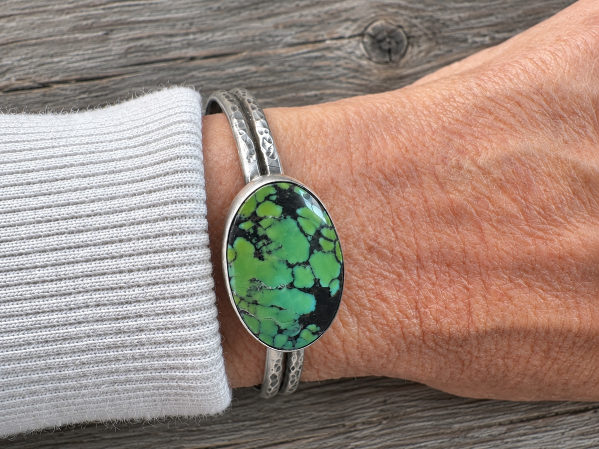 Hubei Turquoise | Hammered Sterling Silver Cuff