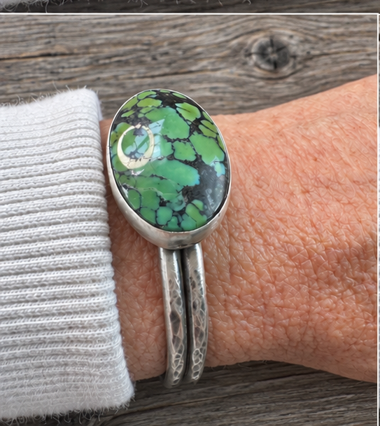 Hubei Turquoise | Hammered Sterling Silver Cuff