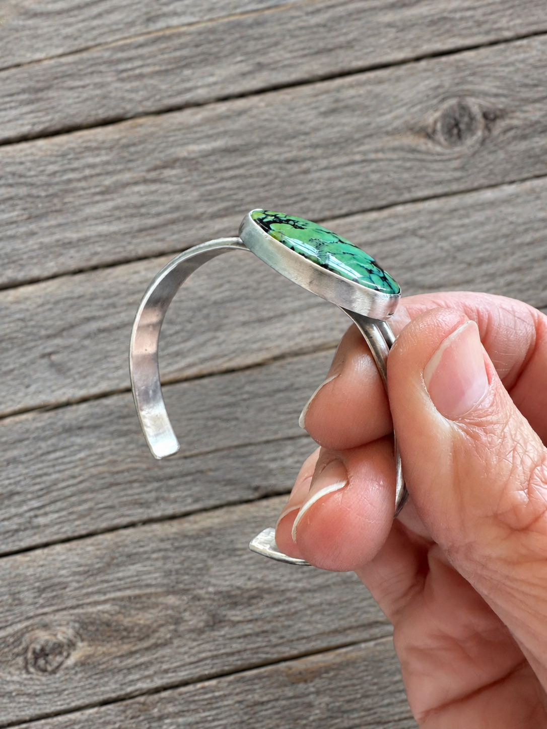 Hubei Turquoise | Hammered Sterling Silver Cuff